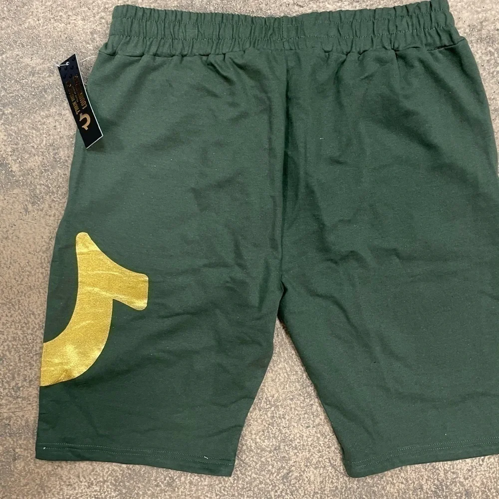 New True Religions Olive Green gold sweat shorts